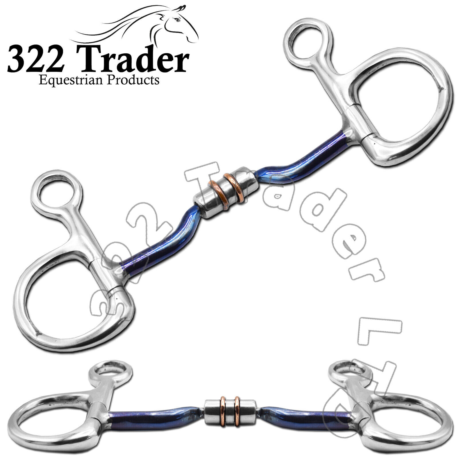 322 Baucher Hanging Cheek Copper Roller With Sweet Blue - Horse Bit