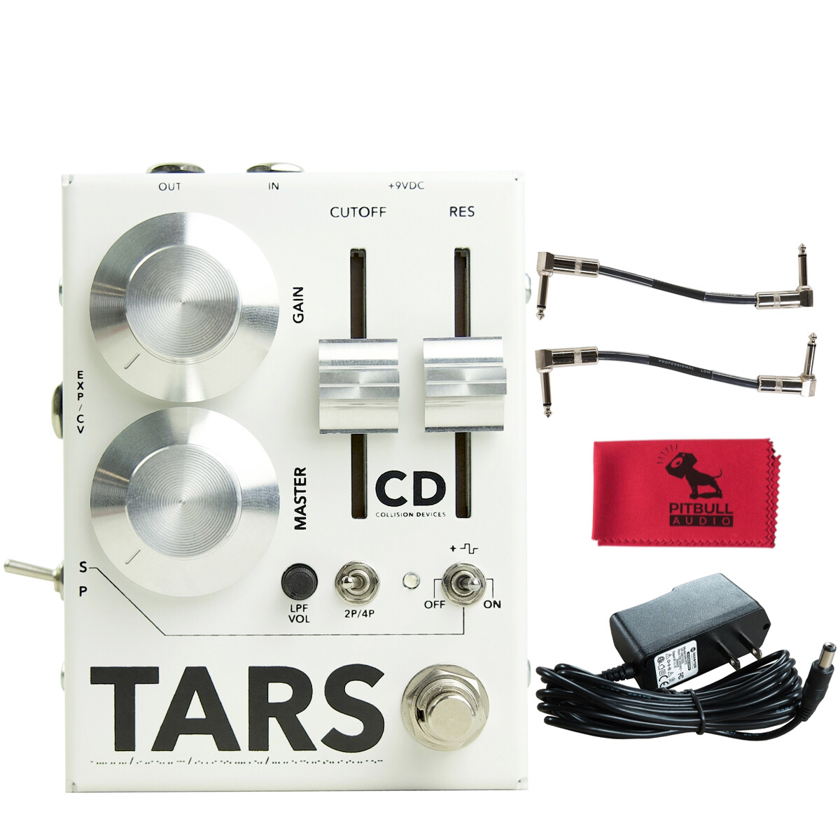 Collision Devices TARS Fuzz Filter Pedal, Silver White, Power, Cables & Cloth