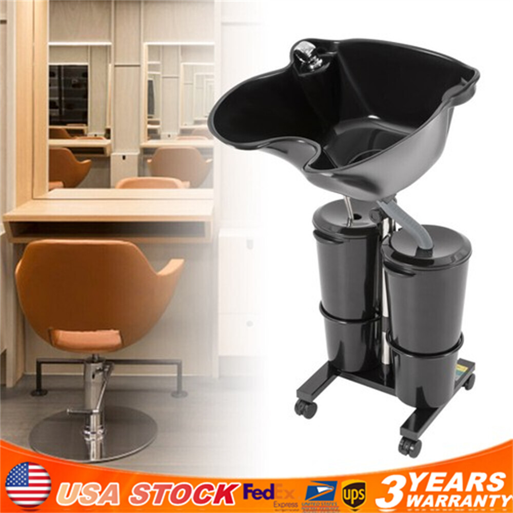 Portable Shampoo Bowl with Drain Hose 2 Buckets Adjustable Height Salon Sink