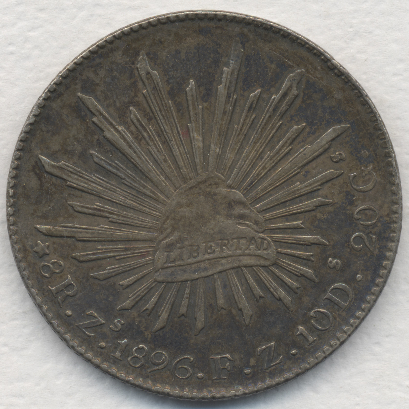 1896 8 REALES Zs FZ MEXICO PROOF LIKE LOVELY TONED AU ORIGINAL ESTATE COIN