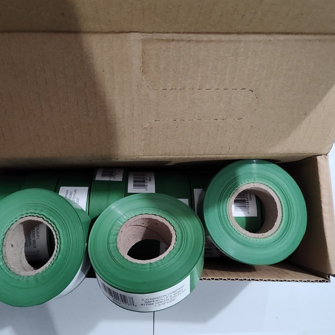 C.H. Hanson 17026 Green Flagging Tape 1-3/16" x 300' Box of 12 Survey Tape