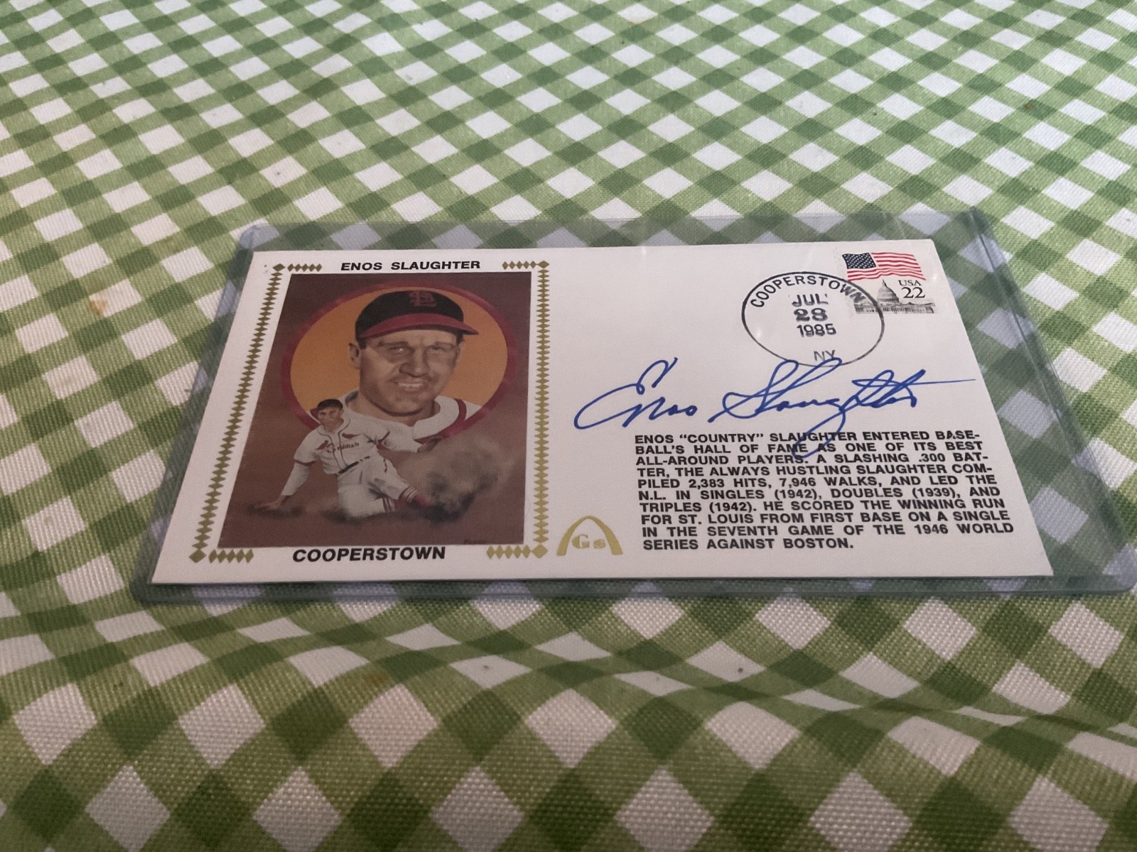 Enos Slaughter Signed Cachet  Hof
