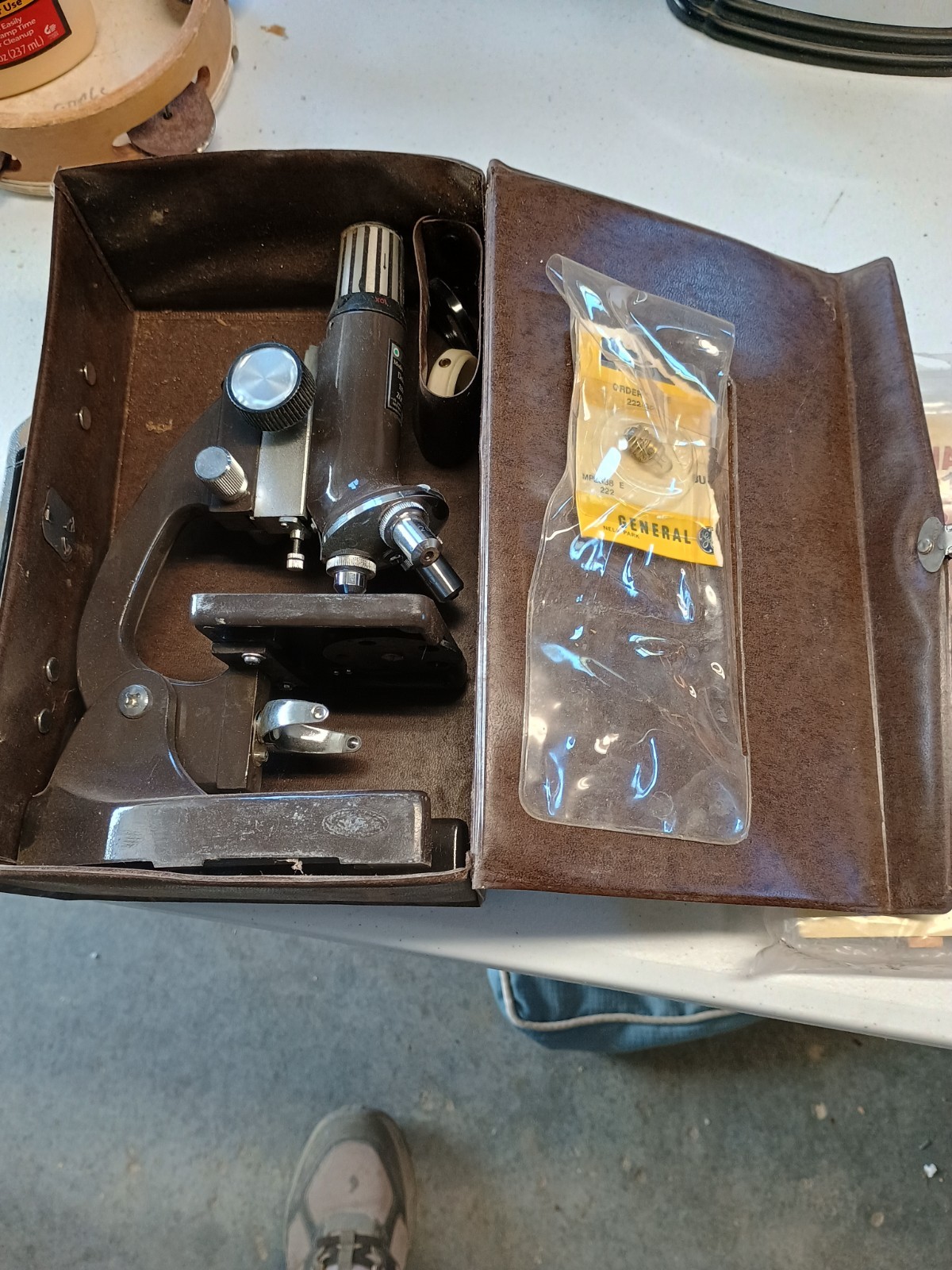 vintage microscope with case
