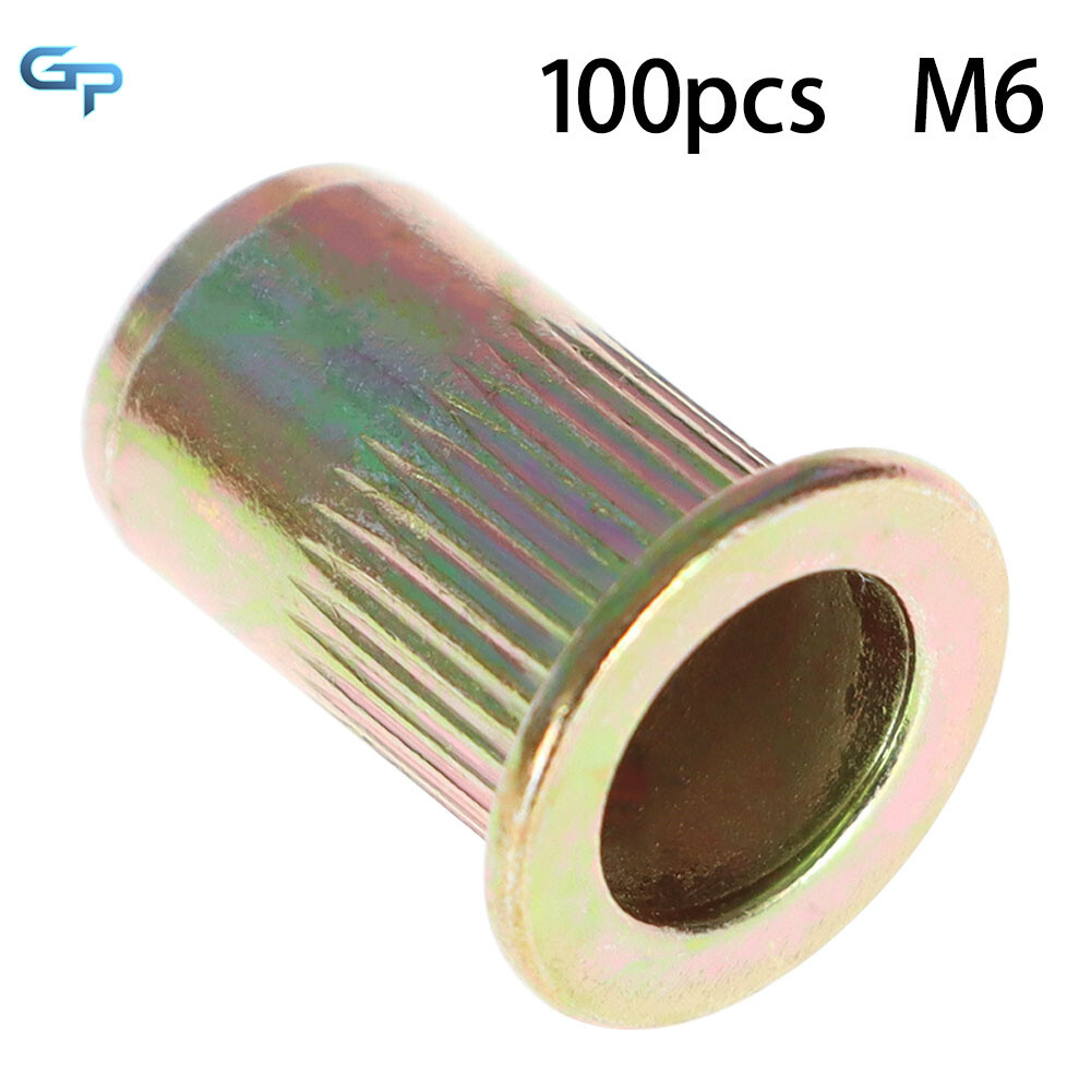 M6 Metric Carbon Steel Rivet Nut Flat Head Threaded Insert Nutsert 100 Pack