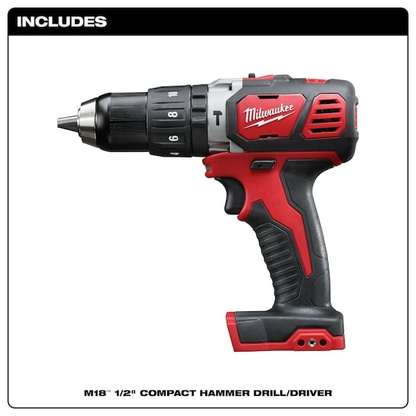 Milwaukee Tool 2607-20 M18 Compact 1/2" Hammer Drill/Driver