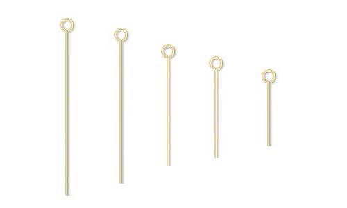 Lot of 20 Gold Plated Brass 24 Gauge 0.51mm Eyepins W/ Eye Loop End Pin Findings