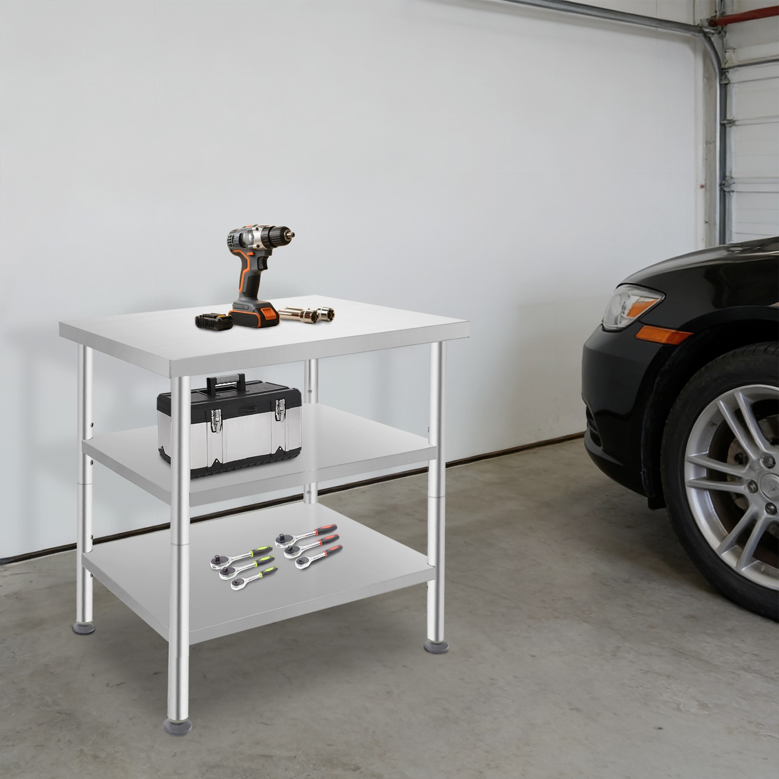 Work Table Commercial Work Table with Adjustable Under Shelves 3-Tier Work Table