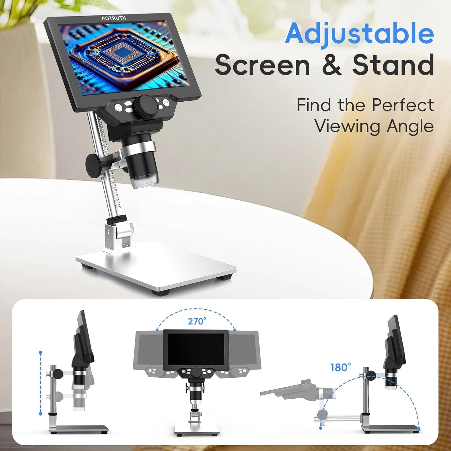 7" LCD Digital Microscope 1200X Magnification, 1080P Coin Microscope with Met...