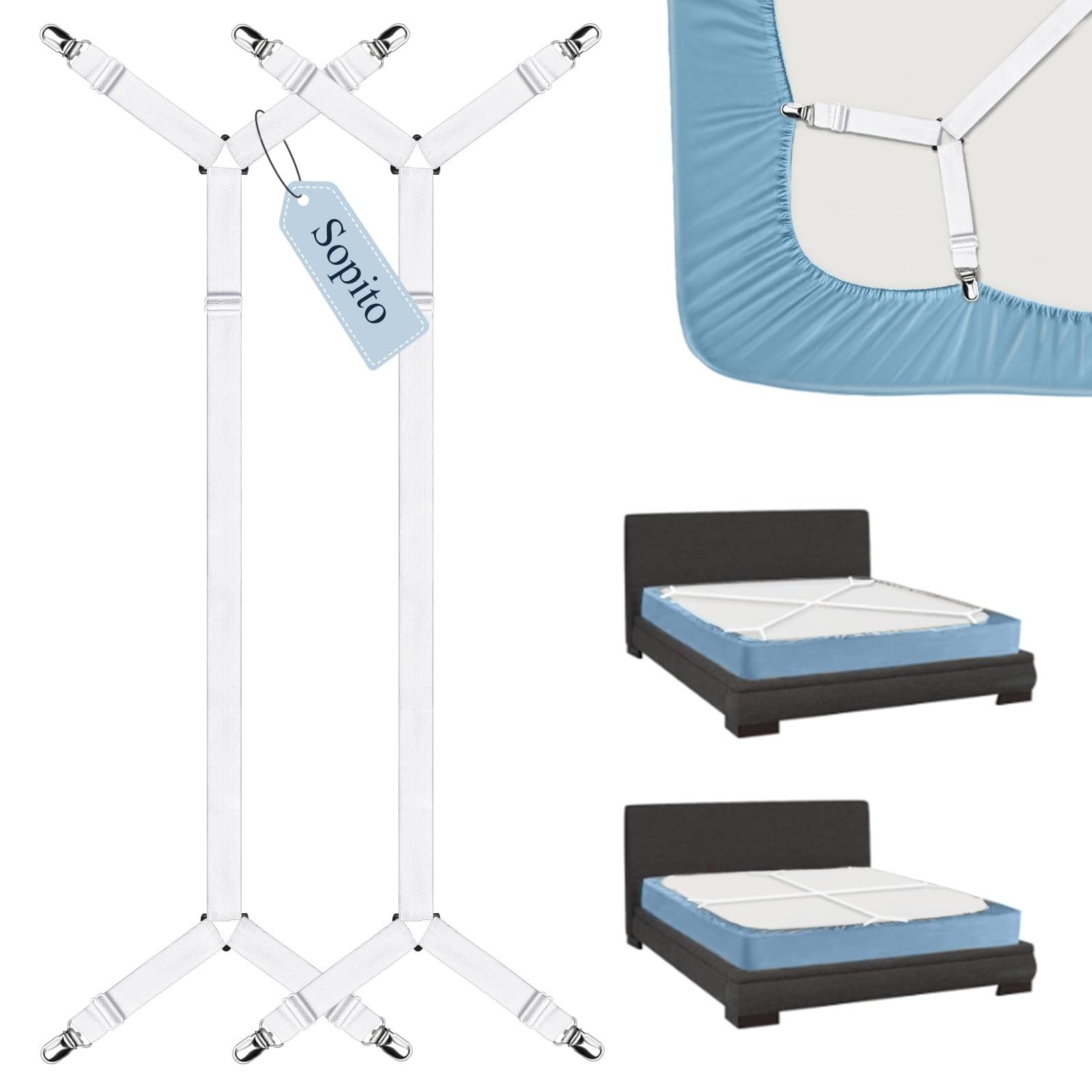 Sopito Sheet Straps, Adjustable Bed Sheet Suspenders Max Stretch from 29.5 in...