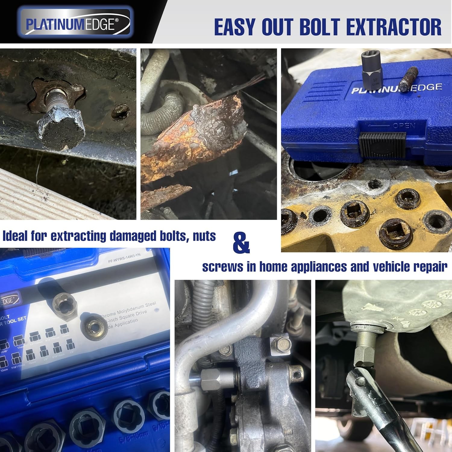 Professional Grade Bolt Extractor Set, Easy-Out Tool Kit