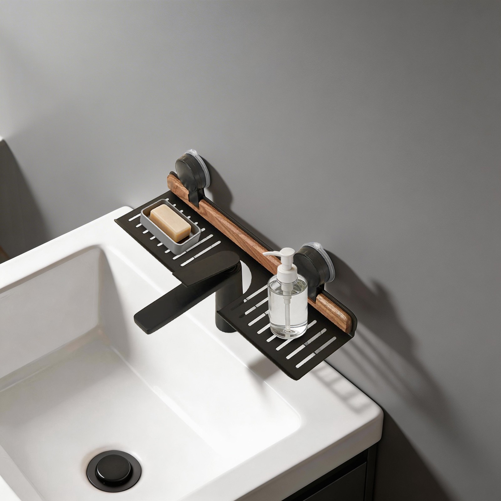 Over-Sink Suction Cup Shelf, Multifunctional Storage Rack with Easy Drainage