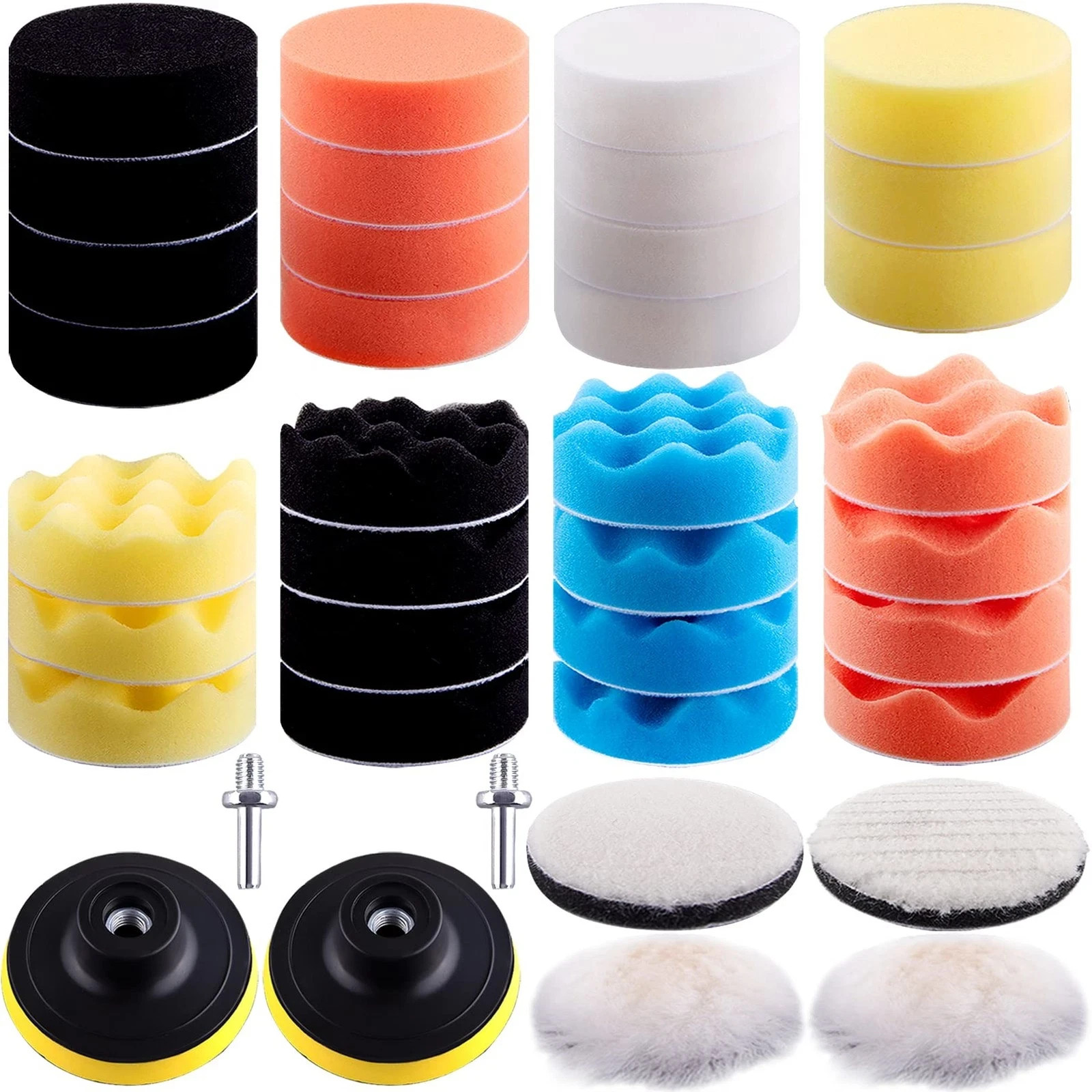 38 Pieces 3 inch Car Polishing Pad Kit Buffing Foam Pads for Drill Polisher