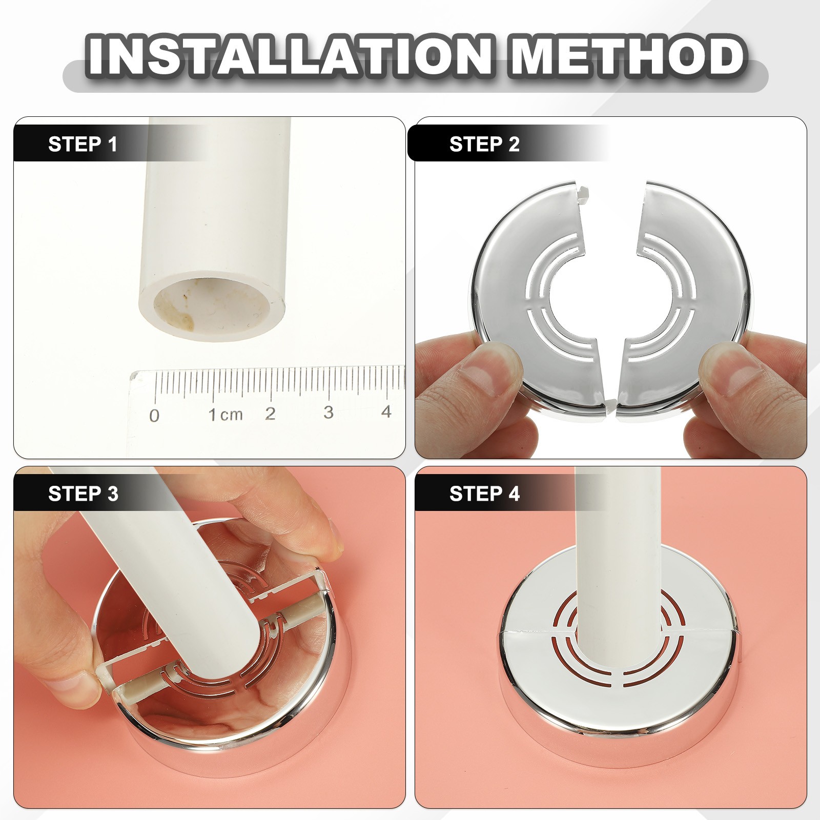 4pcs Wall Split Flange 1.18" Plastic Round Split Flange Pipe Cover, White