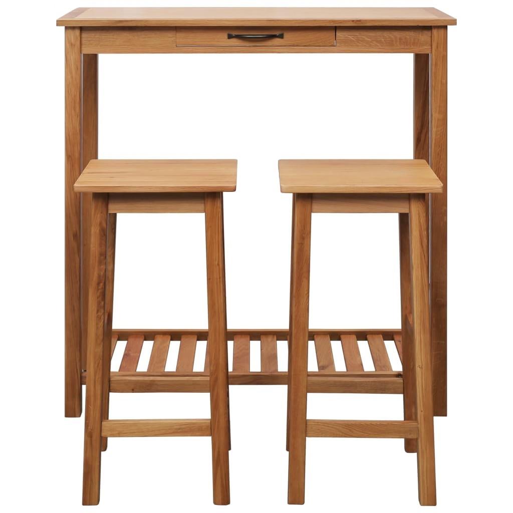 Bar Set Natural Brown Solid Oak Wood, MDF with Oak Veneer Standard