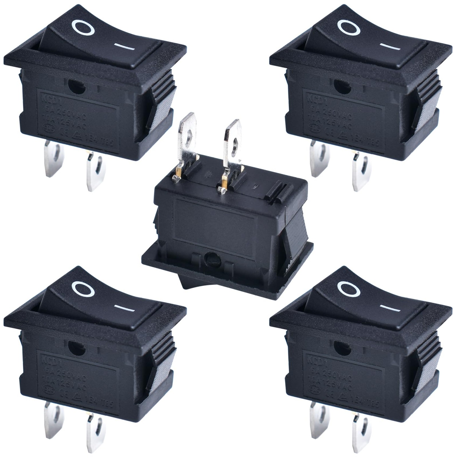 OURUI 5 Pcs Boat Rocker Switch ON Off 2 Pin 2 Position SPST AC 250V 6A black
