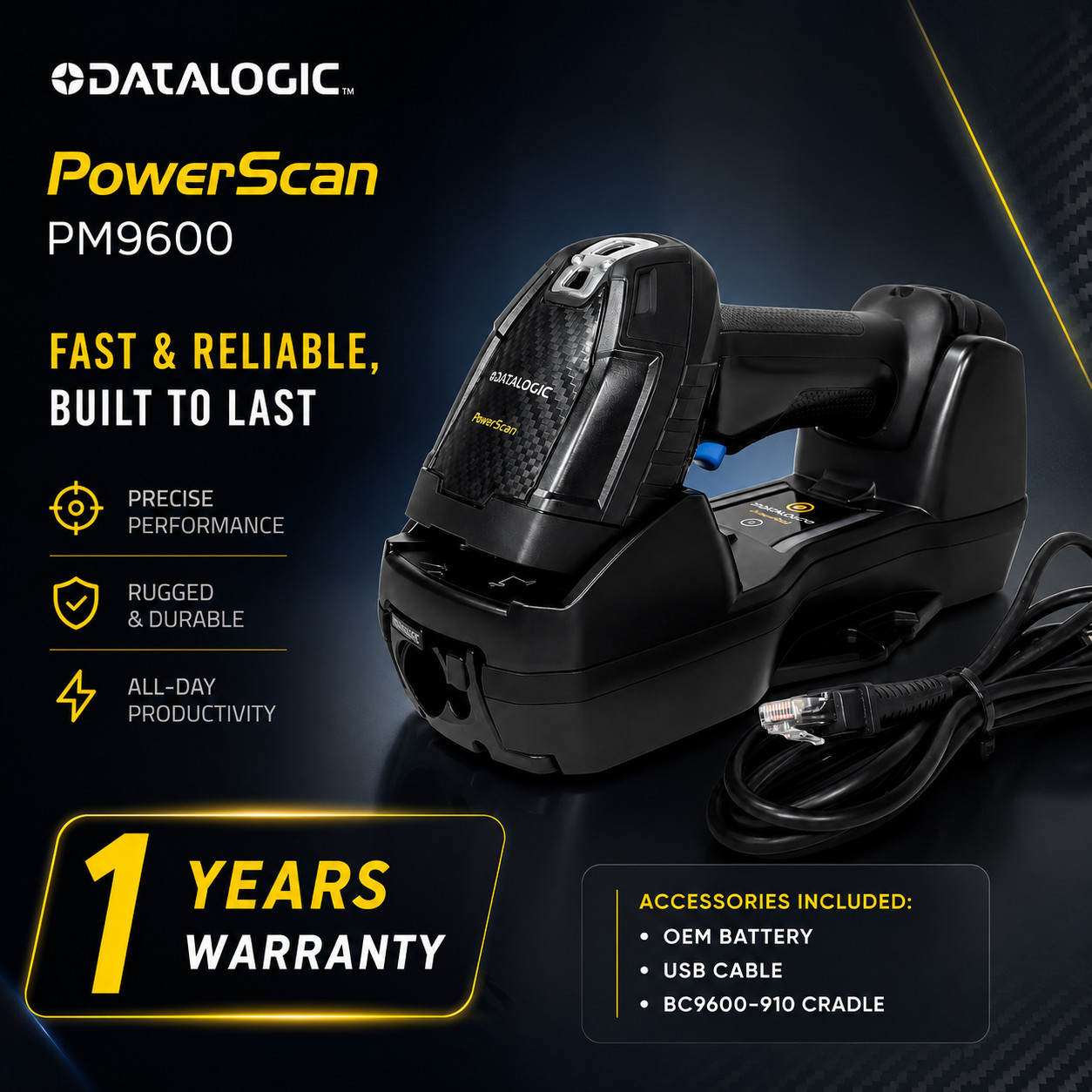 Refurbished🔸Datalogic PowerScan PM9600 SR910RB PDF417 Barcode Scanner w/Bundle