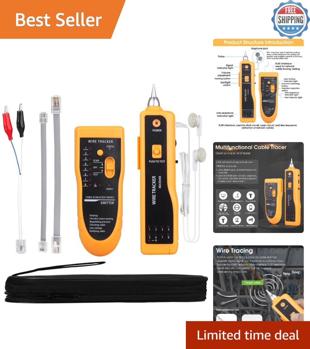 Battery-Powered Network Cable Tracer for Continuity & Circuit Testing - Orange