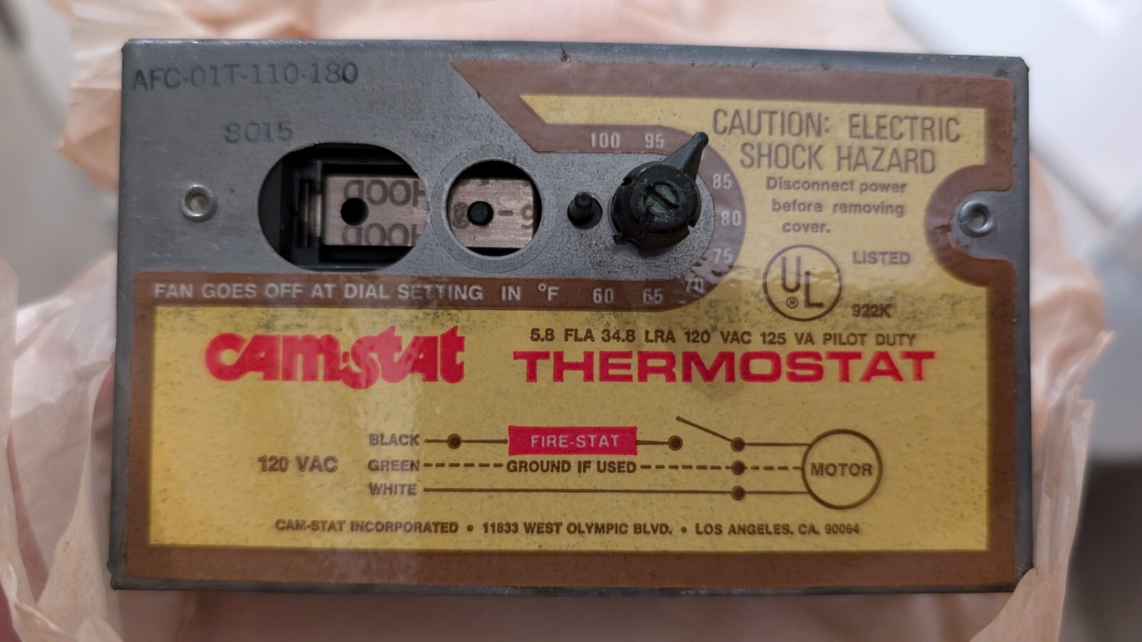 CamStat AFC-01T-110-180 Attic Power Ventilator Thermostat NOS