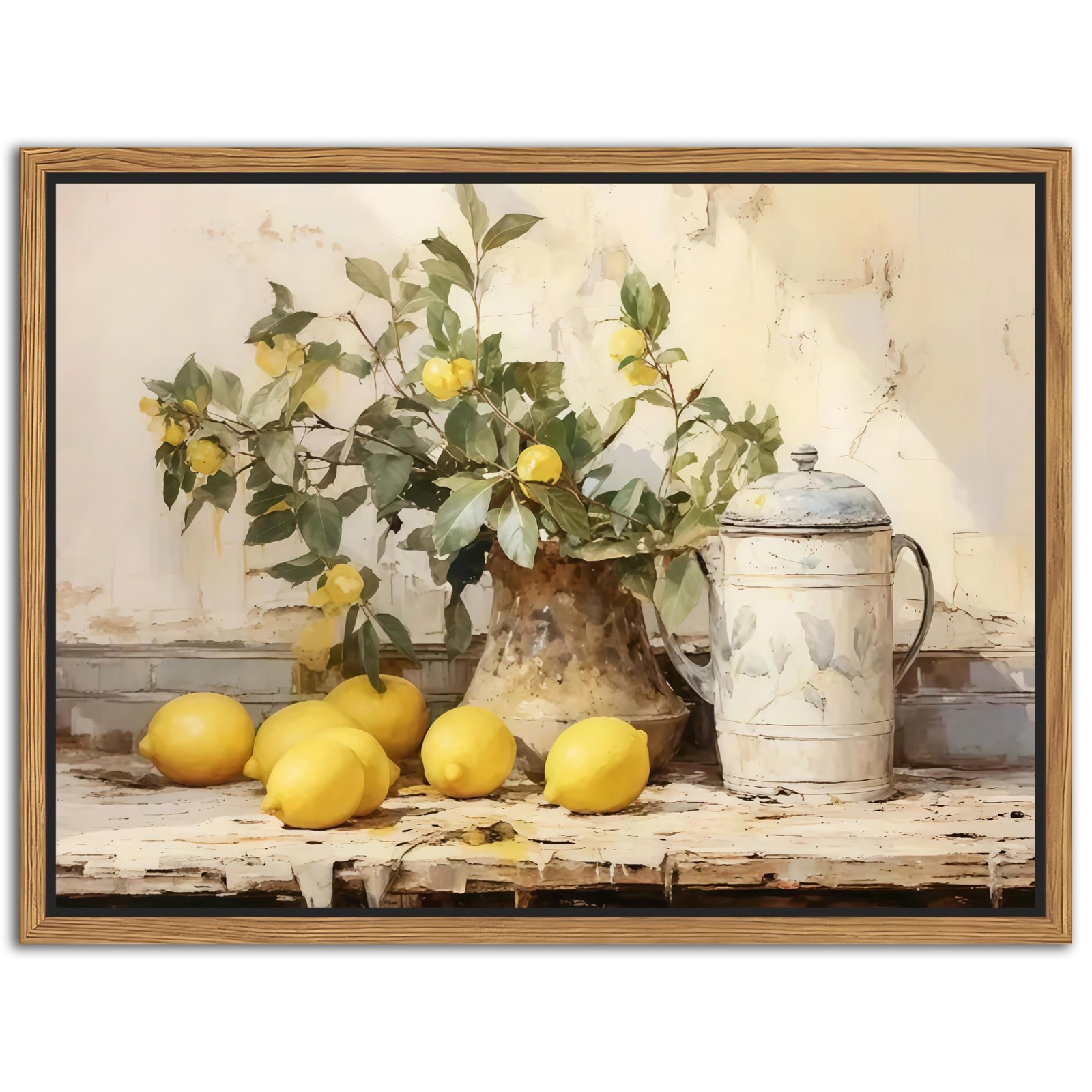 Floating Framed Vintage Kitchen Wall Art, Yellow 16"L x 12"W, lemon