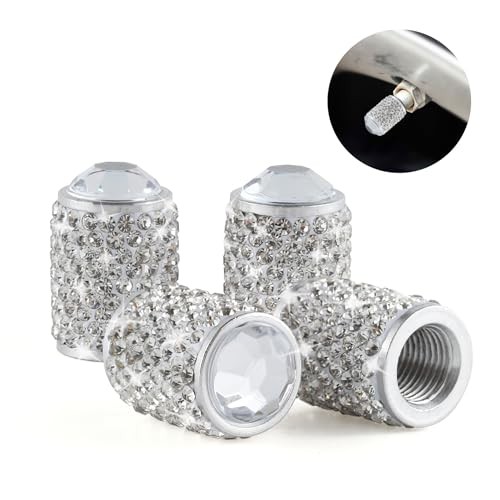 Alpmosn Car Wheel Tire Valve Caps, 4 PCS Bling Tire Valve Caps, Crystal White