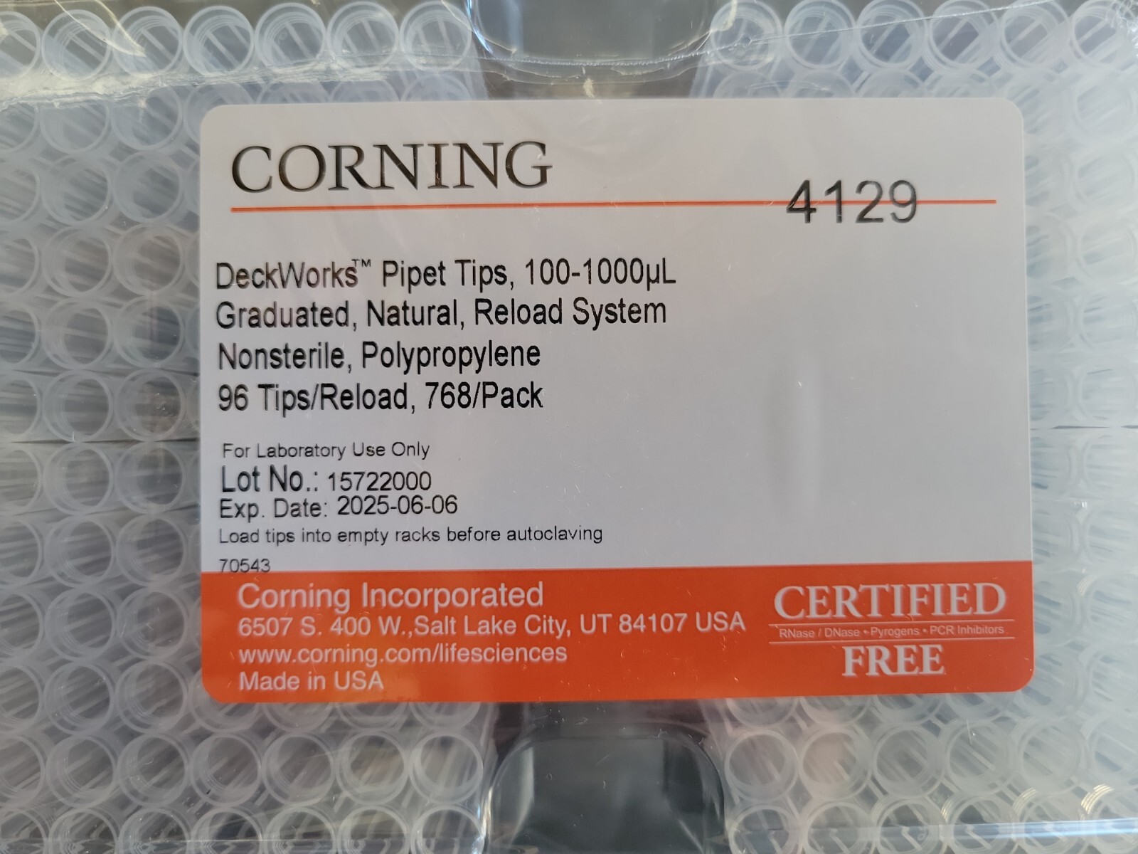 Corning DeckWorks 1000uL Pipet Tips 768 pack PN: 4129