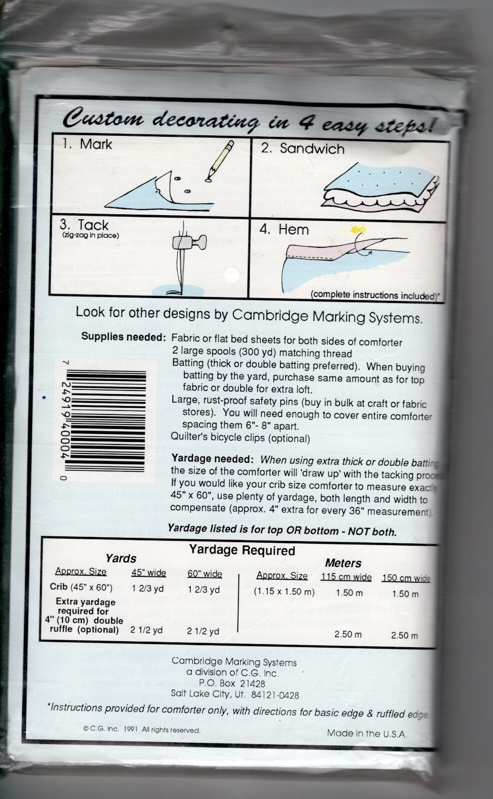 "Rainbow" ©1991 Cambridge Marking Systems Fabric Template Bedspread/Comforforter