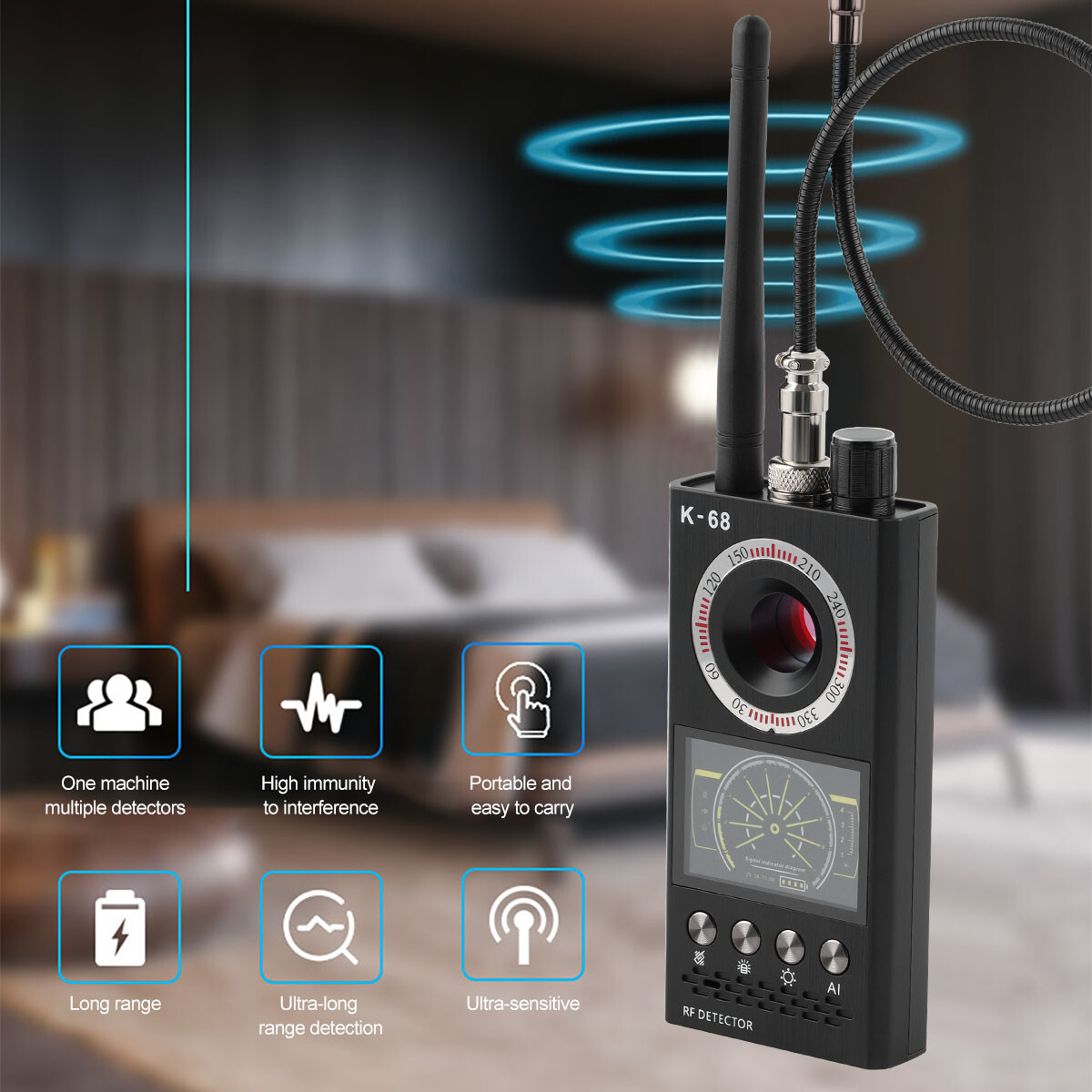 K68 Anti-Spy RF Detector Camera GSM Audio Bug GPS Finder Scanner Tracker 2024