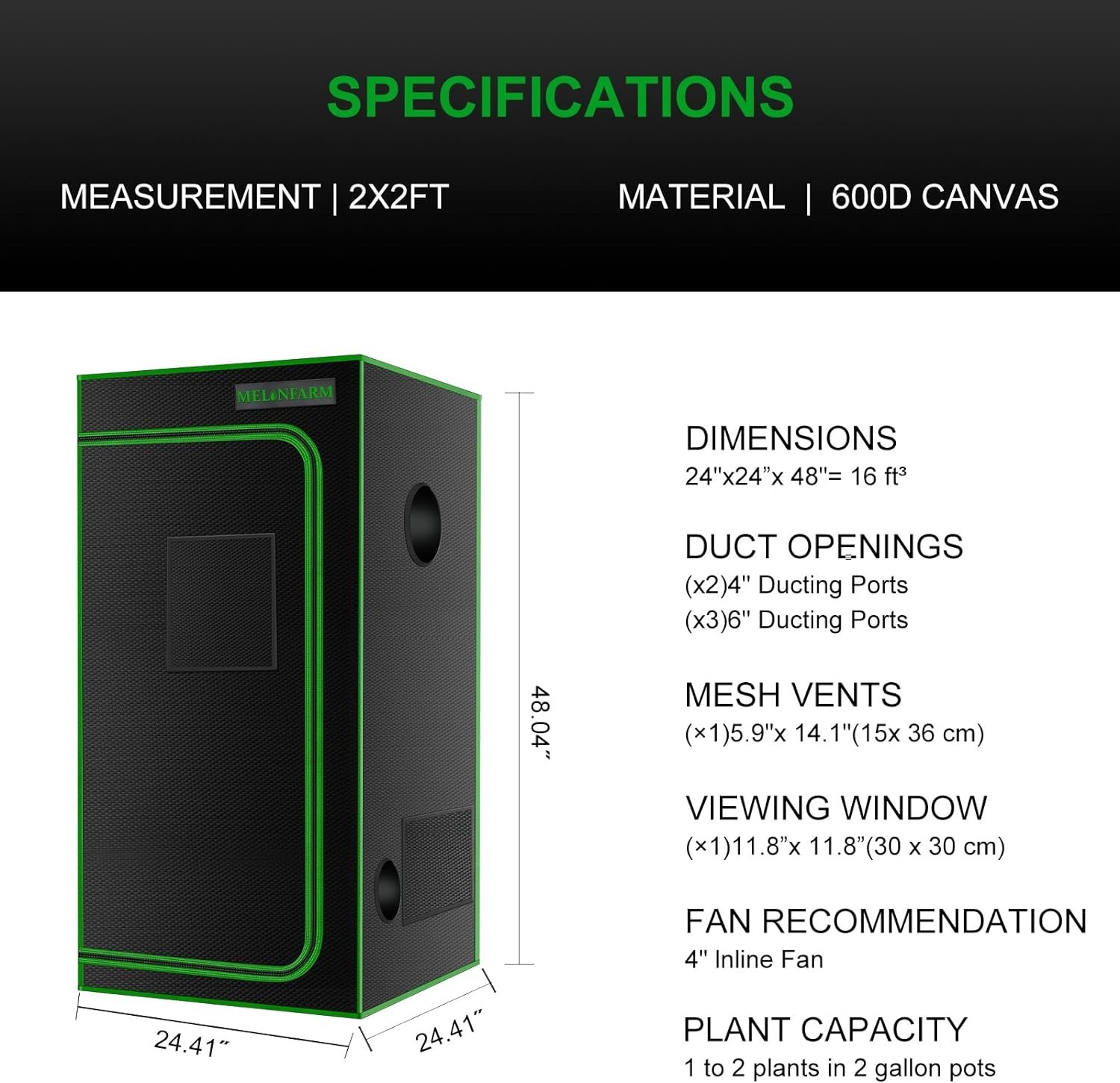 High Reflective 2x2 Grow Tent - Durable Canvas with Easy Observation Access