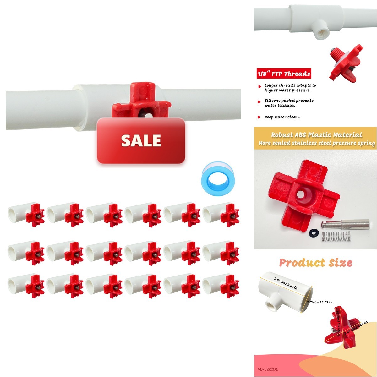 MAVGZUL (18 Pack) Horizontal Chicken Waterer Nipples 1/2'' PVC Tee Fittings DIY