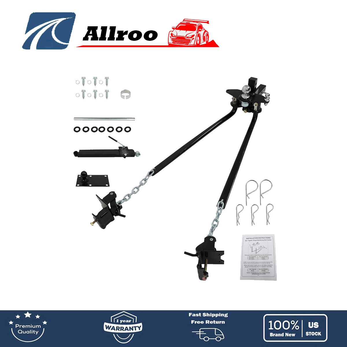 For Husky 30849 Round Bar 1200lb Weight Distribution Hitch with Sway Control