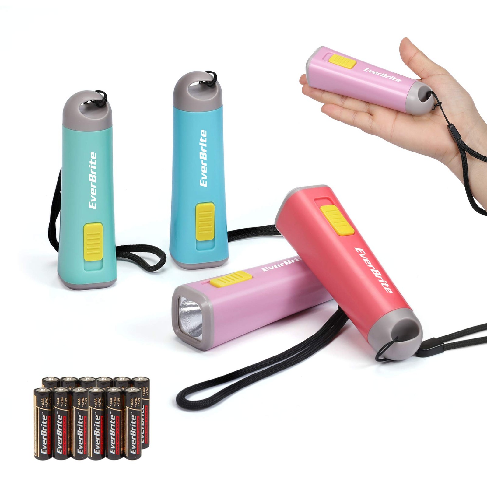 EverBrite 4-Pack Mini LED Plastic Flashlights, Assorted Colors Polychromatic