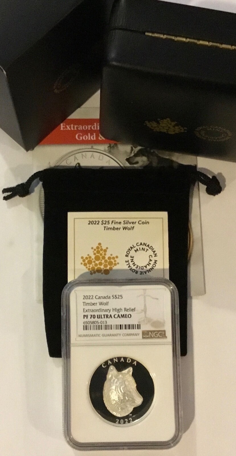 2022 $25 CANADA 1 OZ SILVER PROOF TIMBER WOLF NGC PF70 UCAM EXTRA HIGH RELIEF !