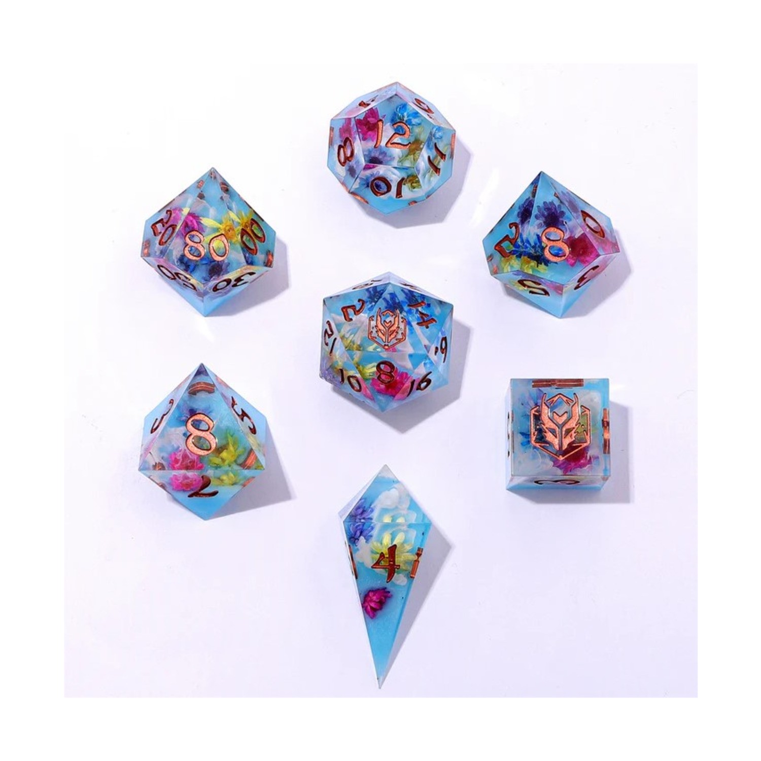 HYMGHO Sharp Edge Resin Dice Captured Magic Poly Set - Floral Mirage (7) New
