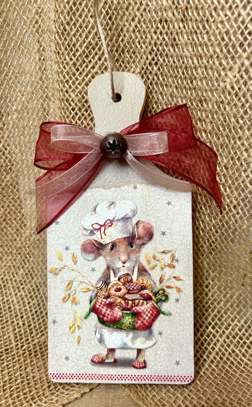 CB46-Christmas Mouse design Miniature Cutting board Ornament decorative accent,