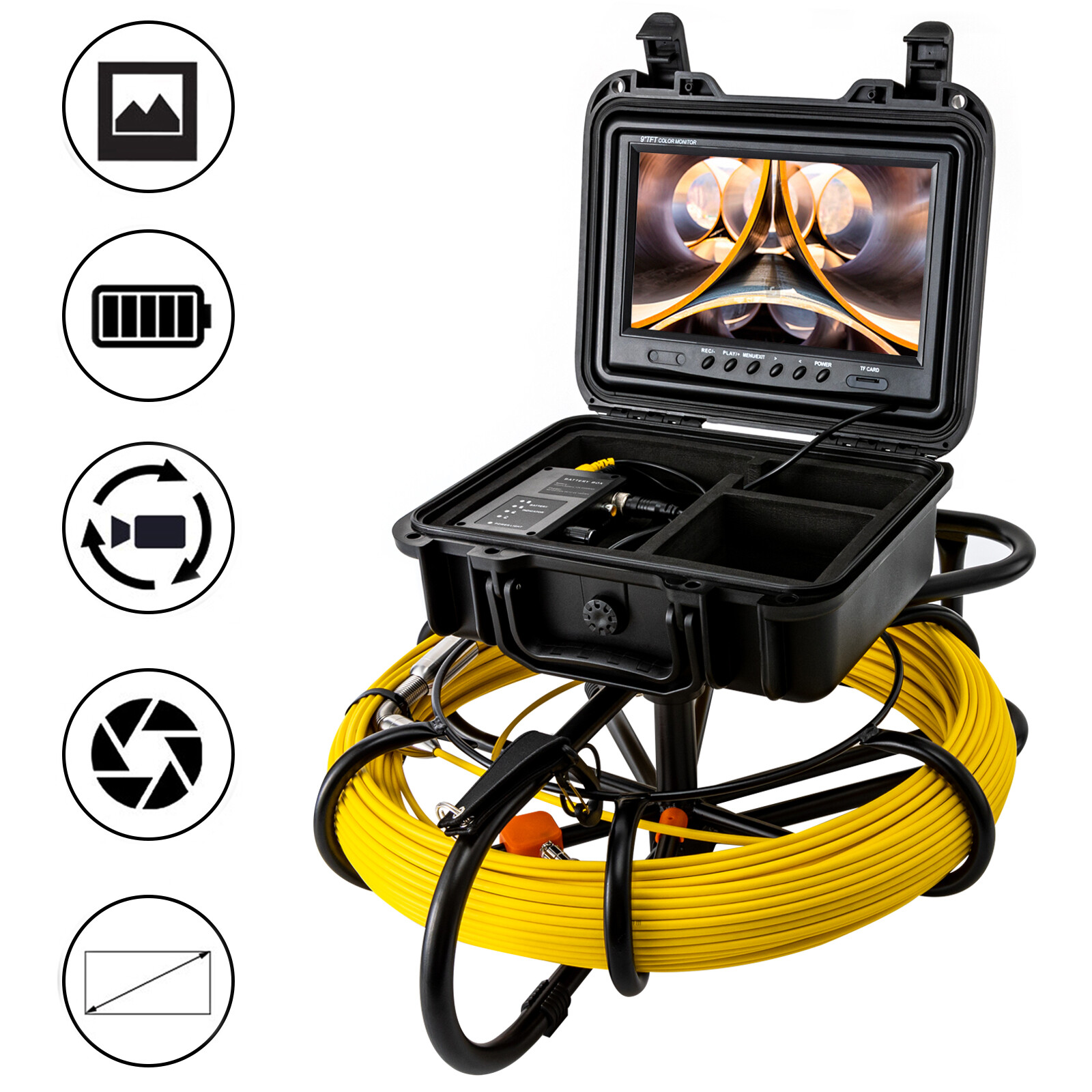 200ft/60m 9" Monitor Drain Sewer Camera Pipe Inspection Camera HD 1200TVL NEW