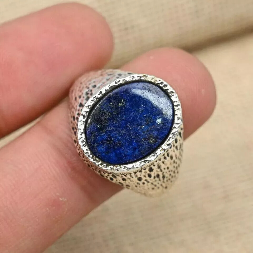 Anxiety Lapis Lazuli Gemstone Ring 925 Sterling Silver Men's Ring All Size  D68