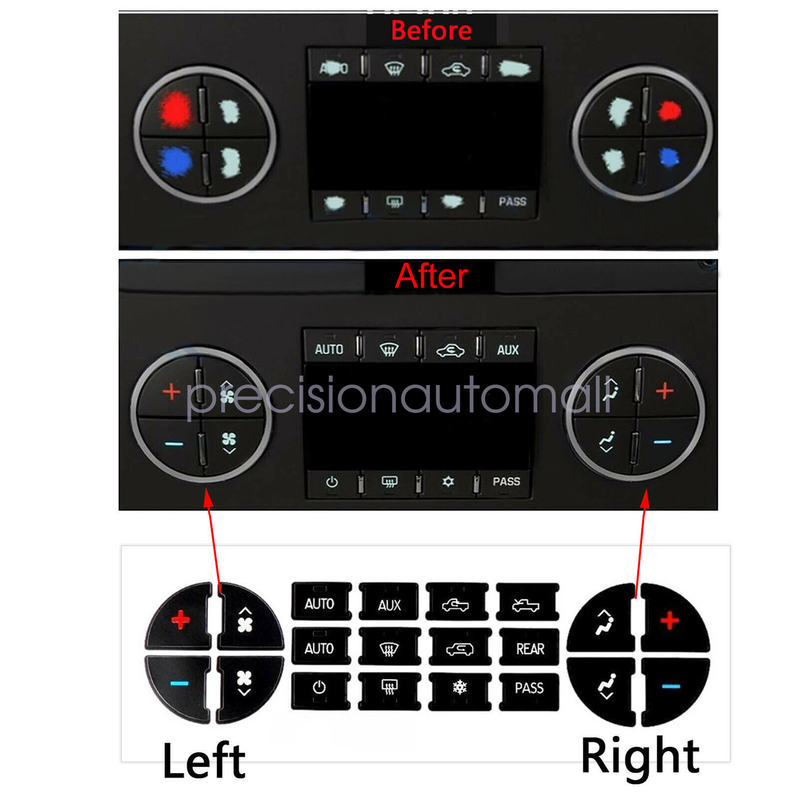 AC Dash Button Repair Kit Decal Stickers Replacement for 2008-2012 Buick Enclave