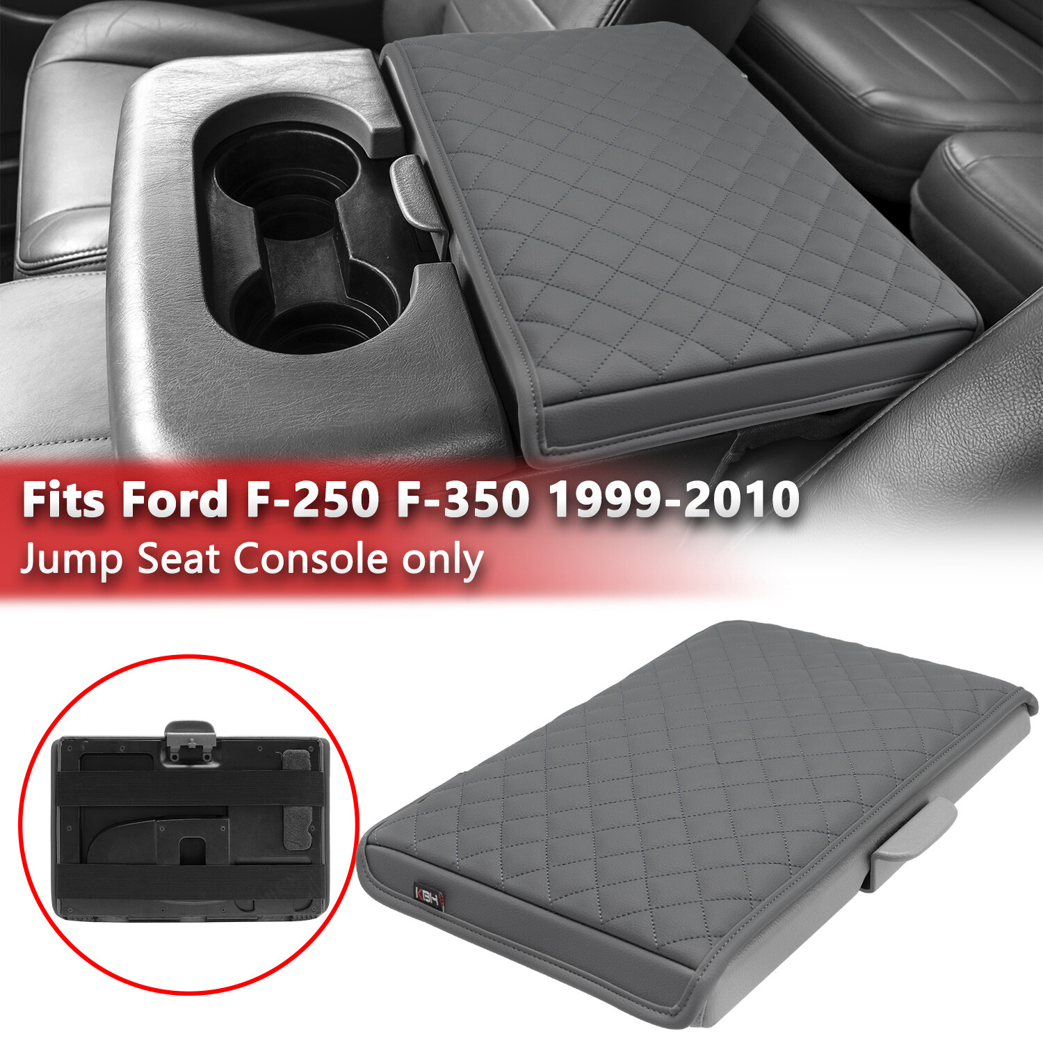 Fits Ford F-250 F-350 Jump Seat 1999-2010 Center Console Lid Armrest cover Gray
