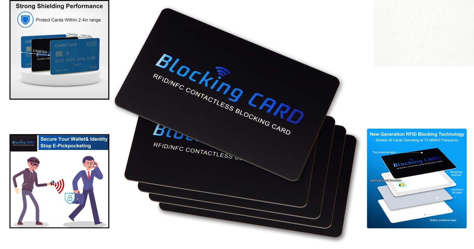 5 Pack RFID Blocking Card NFC Blocker Credit Card Passport Protector Wallet
