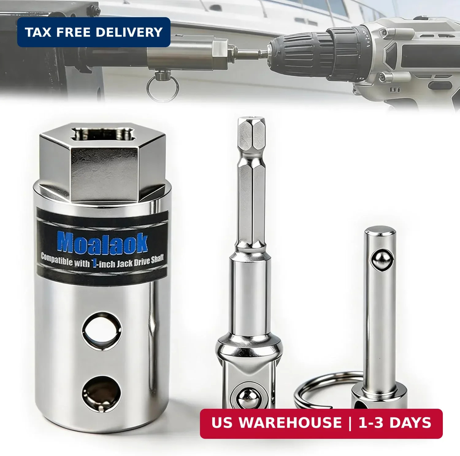 Trailer Jack Drill Adapter Compatible with 1 Inch Drive Shaft Full Stainless Ste