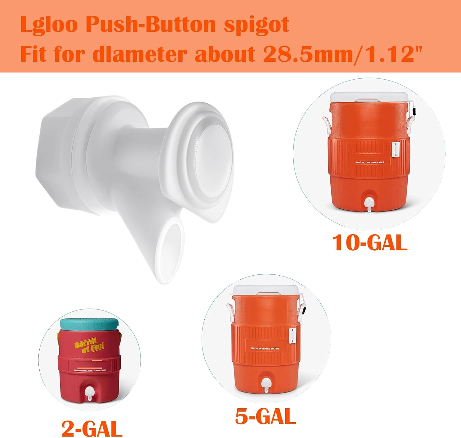 Push-Button Cooler Spigot Replacement for Igloo 2-10 Gallon Water Jugs Coolers D