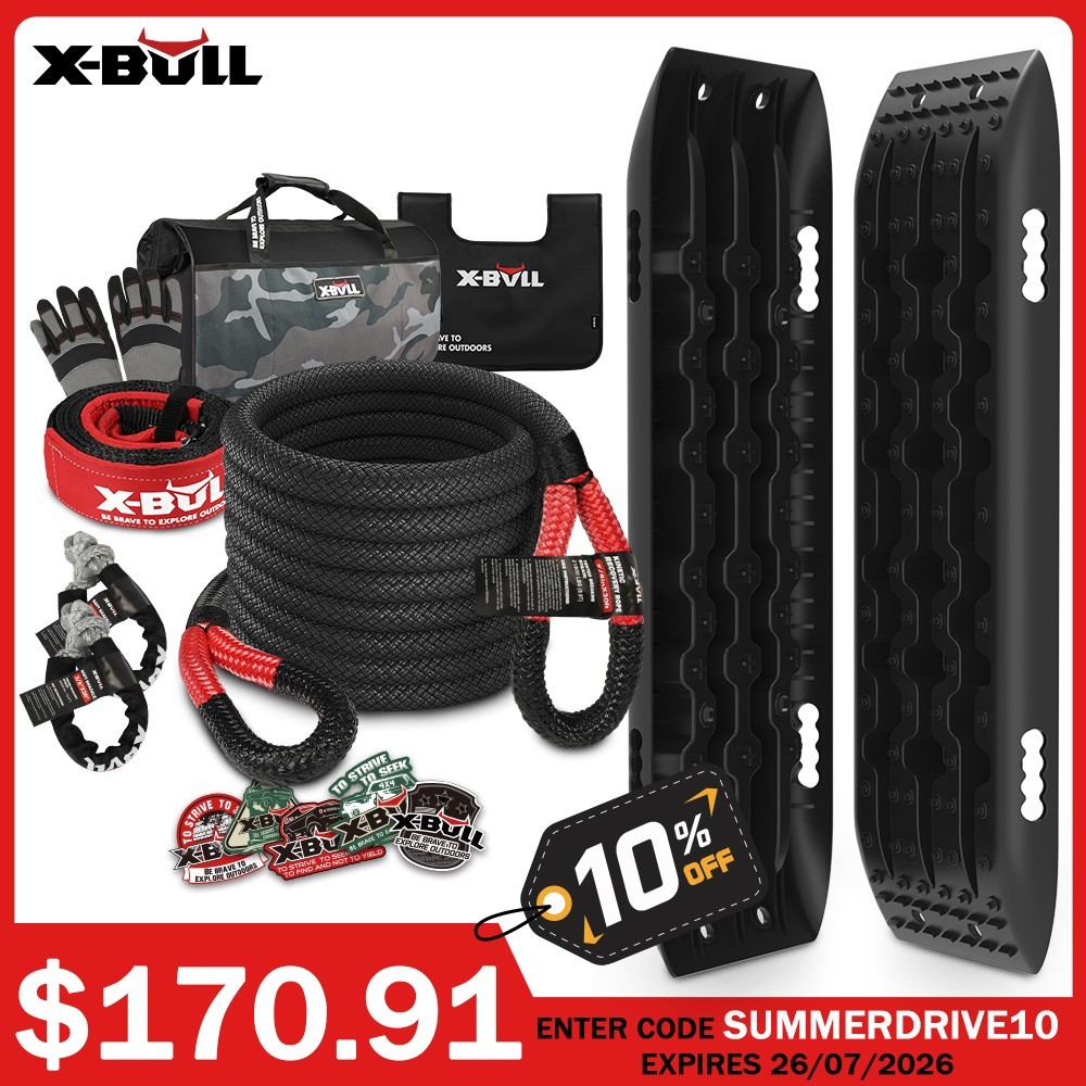 X-BULL Kinetic Recovery Rope Kit Snatch Tow Strap Soft Shackles /Recovery Tracks