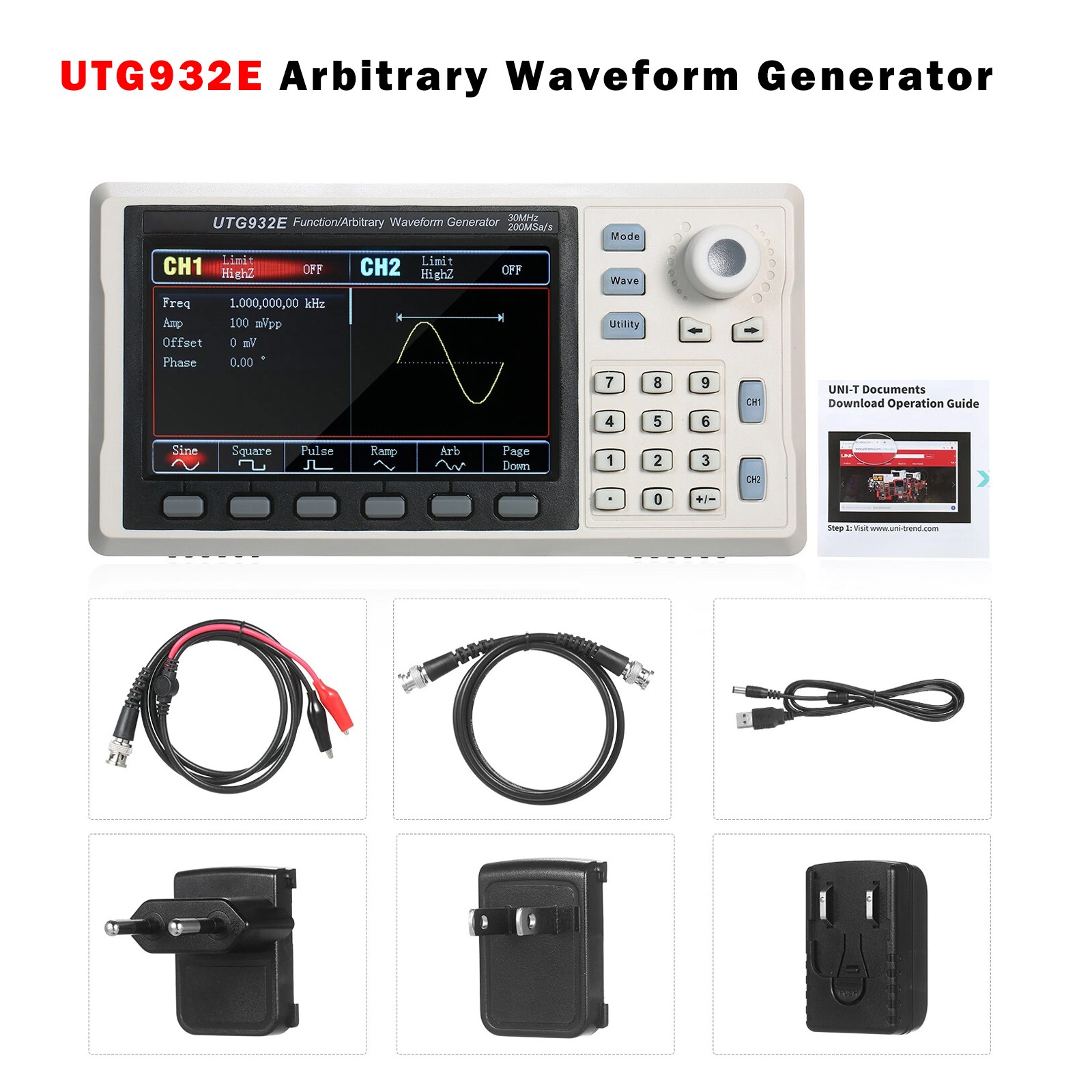 UTG932E Arbitrary Waveform Generator Function Generator Kit 30Mhz 200MSa/s