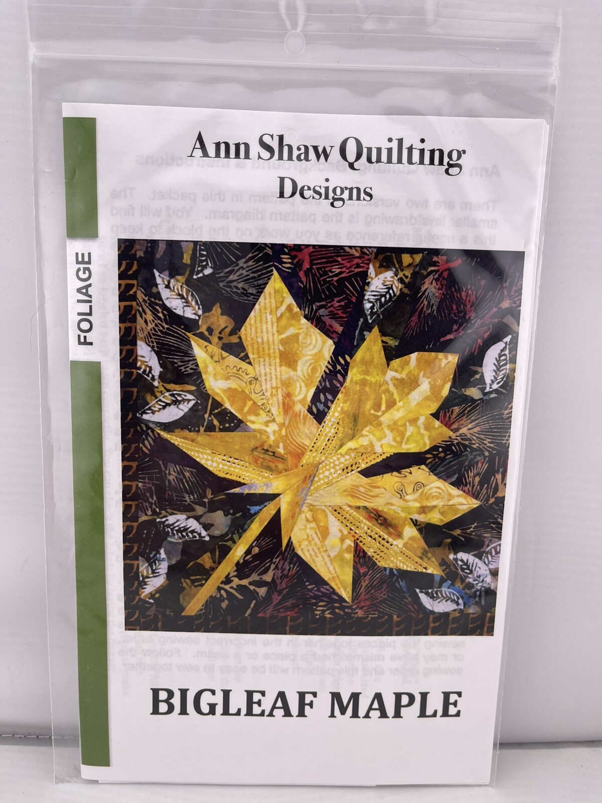 Ann Shaw Quilting Designs Foliage Pattern BIGLEAF MAPLE 14”X14”
