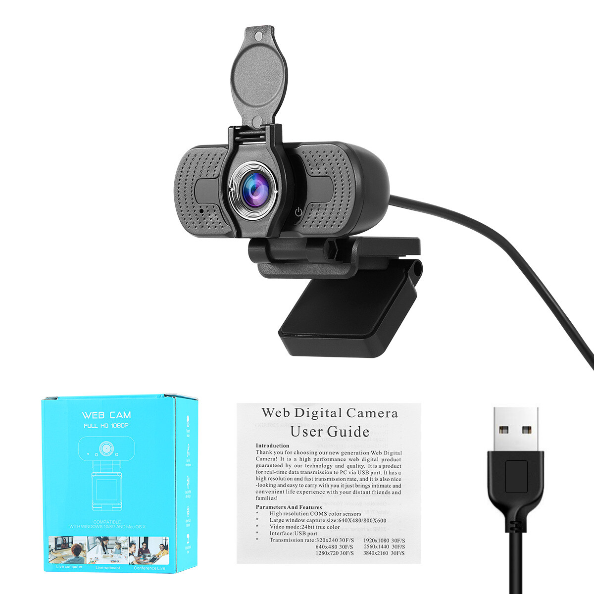 1080P Full HD USB Webcam for PC Desktop & Laptop Web Camera with Microphone/FHD