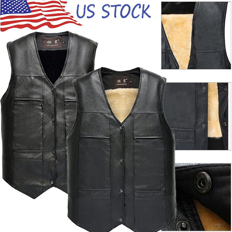 Men's Leather Vest Motorcycle Biker Vest Concealed Carry Tactical Fleece Warm