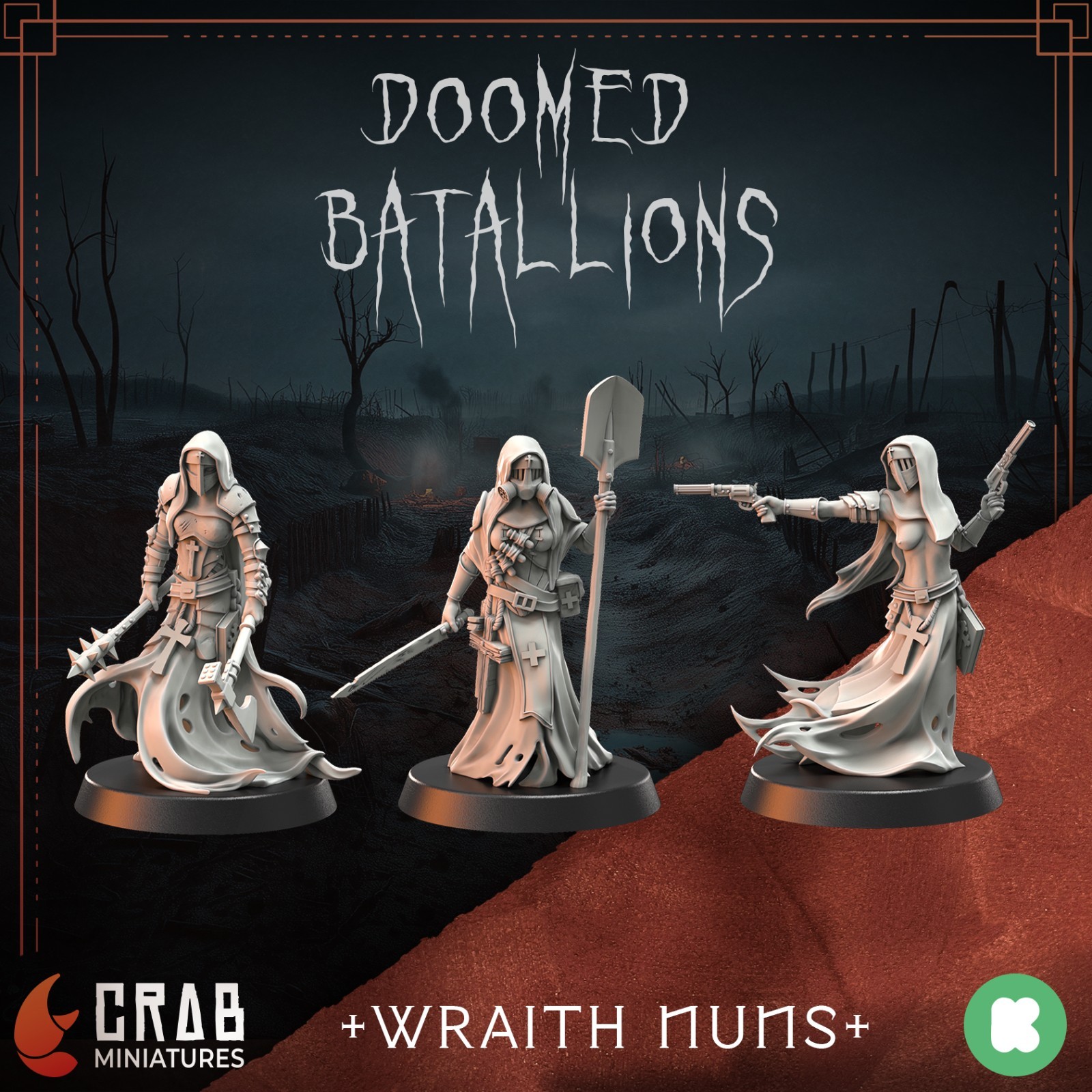 Trench Compatible Wraith Pilgrim Nuns – 3x 32mm Resin Pilgrims Proxy Models