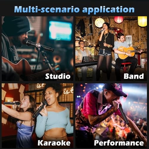Wireless Microphone System, UHF Dual Channel Handheld Mic Set with 2 Metal