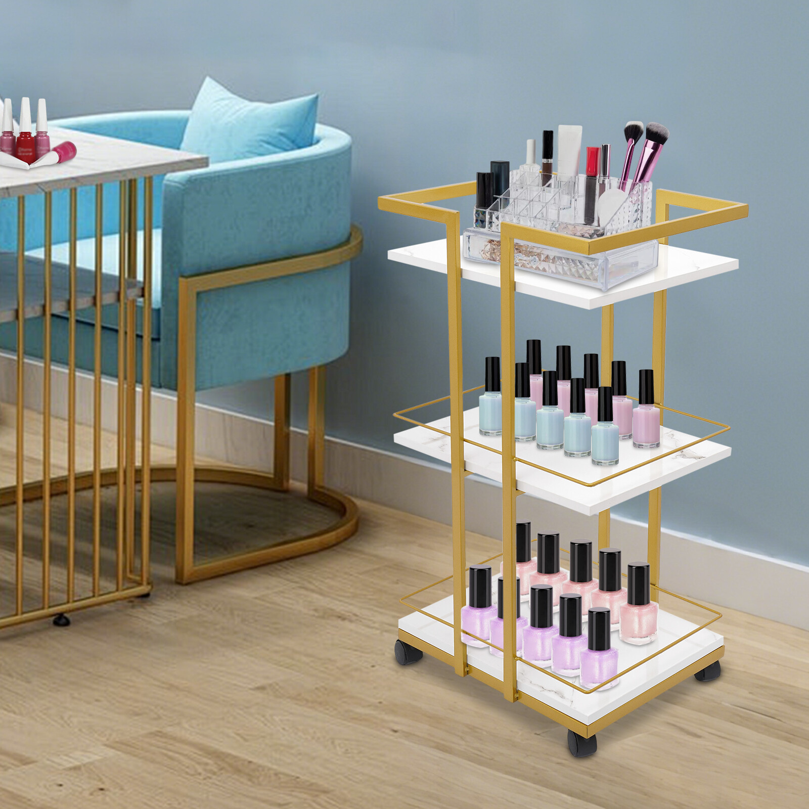 3 Tiers Trolley Rolling Utility Cart 360° Swivel Storage Mobile Shelving Unit US