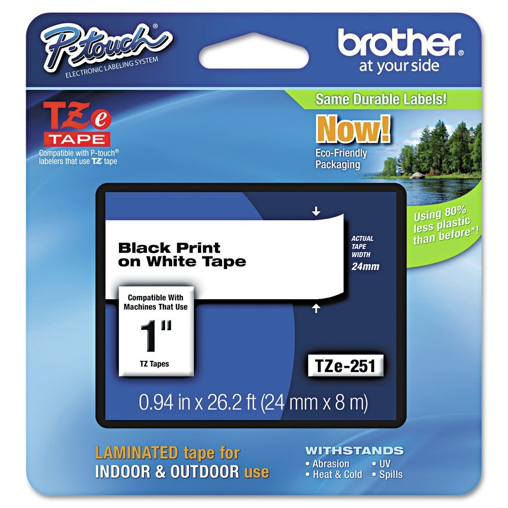 Brother P-Touch TZE251 0.94" x 26.2' Laminated Label Tape - Black on White New